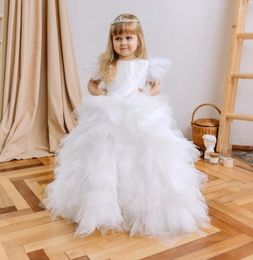 Girl Dresses White Puffy Girls Long Princess Holy First Communion Lace Up Back Flower For Weddings