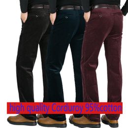 Men's Pants Men Autumn Winter Corduroy Elastic Pure Cotton Casual High Waist Loose Full Length Large Plus Size 29-35 36 38 42 44