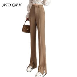 Capris 2023 Fashion Side Split Flare Pants For Women Simple High Waist Draped Long Straight Trousers Women Elegant Office Lady Pants