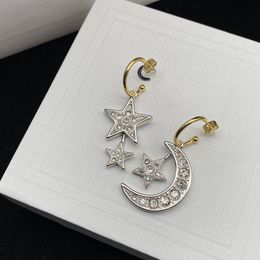 New Moon Asymmetric Full Diamond Earrings Women Hong Kong Style Fairy Silver Stud Earrings Wholesale