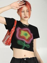 Women's T Shirts Women Graphic Print T-shirt Harajuku Korean Short Sleeve Black Gothic Tee Top Y2k Vintage Trendy Grunge Crop Summer 2023