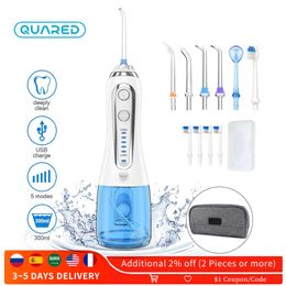 Other Oral Hygiene Blue Oral Irrigator Portable Bag Electric Water Flosser USB Rechargeable Professional Dental Flosser with 5 Nozzles Brush 230524