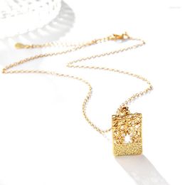 Pendant Necklaces Vintage Real 18k Gold Plated Rectangle Shape For Women Female Cubic Zirconia Jewellery Anniversary Birthday Gift