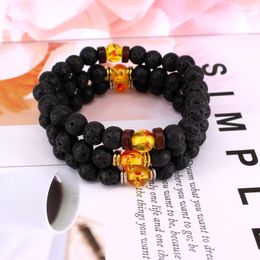 Strand Natural Black Lava Volcano Stones Men Jewellery Gift Drop Wholesale Pulseras M13