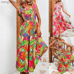 Casual Dresses Women's clothing 2023 Summer New Fashion High Waist Printed Sexy Strap Colourful Long Dress T230524