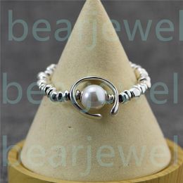 Bracelets European Classtic Style The letter C Is Inlaid With Pearls 19CM Elastic Spain Jewellery Silver Bracelet for Women Gifts