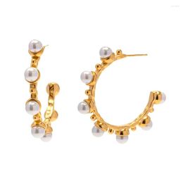 Stud Earrings Youthway Stainless Steel Imitation Pearl C-Shaped Women Gold Colour Pvd Plated Fashion Charms Jewellery Accessories