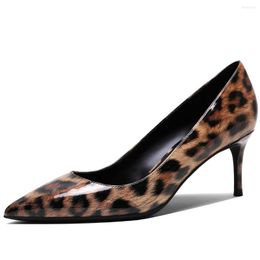 Dress Shoes 6CM Thin High Heels Women Pumps Leopard Print Patent Leather Sexy Stilettos Party Wedding Heeled Designer Big Size M0115