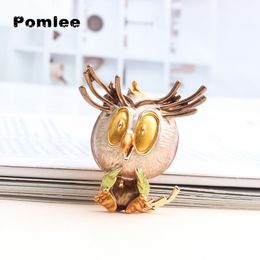 Pomlee Lovely Owl 3-color Enamel Bird Brooches Women Alloy Brown Grey Pink Bird Animal Party Casual Brooch Pins Gifts