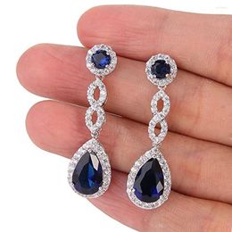 Dangle Earrings Temperament Blue Cubic Zirconia Long Hanging For Women Luxury Elegant Bride Wedding Party Jewellery