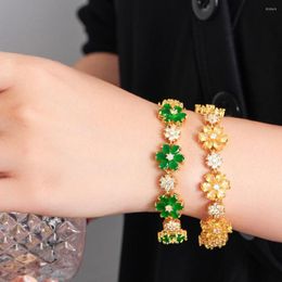 Link Bracelets BeaQueen Shiny White Gold Plated Green Yellow Flower CZ Crystal Charm For Women Luxury Wedding Engagement Jewellery B255