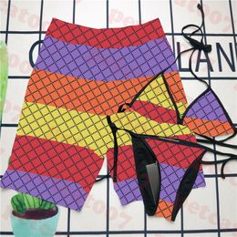 Colourful Splice Bikini Couple Swimwear Letter Print Womens Bathing Suits Summer New Mens Beach Shorts