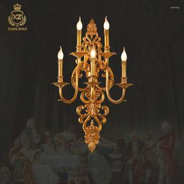 Wall Lamp XUANZHAO French Classical All Copper Exquisite Carved Vintage Hand-Carved Candelabra Decorative