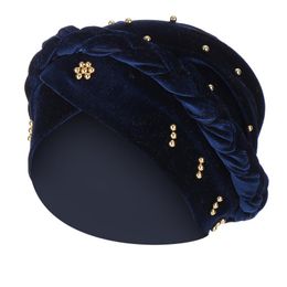 Beanies Beanie/Skull Caps Pearl Plus Velvet Women India Hat Muslim Ruffle Cancer Ladies Simple Elegant Cover Ear Flap Outdoor Femme Skullies