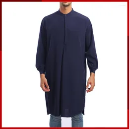 Ethnic Clothing Solid Islamic Fashion Men Muslim Shirt Spring Button Casual Arabic Shirts Streetwear Camisa Stand Collar Tops