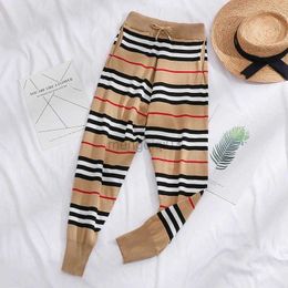 Women's Jeans British Style Khaki Harem Pants Women's Korean-Style Striped Knitted Casual High Waist Capri-Pants Beam Feet Loose Sports Y23