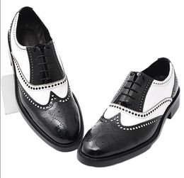 White Black Brogue Shoes Handmade Fashion Formal Business Shoes Mens Oxfords Big Size 38-45