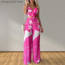 Women's Two Piece Pants Spring/Summer New Style Sexy Strap Top Loose Wide Leg Pants Fashion Casual Set for Women T230524