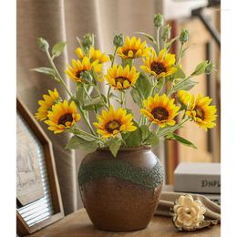 Decorative Flowers 5 Branches Sunflowers Artificial Silk Home Festival Party Decoration Ornaments