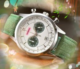 Top Grade Men Gentalmen Two Eyes Dial Watch Stopwatch 42mm Fabric Leather Band Clock Popular Japan VK Quartz Movement Chrolograph Wristwatch Montre De Luxe Gifts