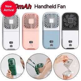 New Handheld Mini Electric Fan Rechargeable Power Digital Display Portable USB Air Cooler Mobile Phone Holder Multi-function Fan