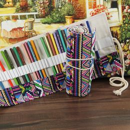 36/48/72 Holes Pencil Case Makeup Brush Pecncil Box Bag School Canvas Roll Pouch Comestic Pen Storage Painting Simple