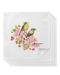 Table Napkin 4pcs Spring Bird Flower Bloom Square 50cm Party Wedding Decoration Cloth Kitchen Dinner Serving Napkins