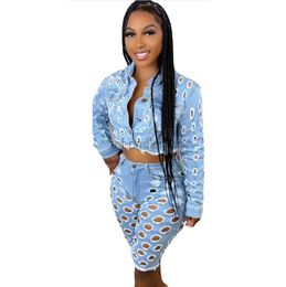 Women's Tracksuits Felyn 2022 Ins Internet Celebrity Famous 2 pcs Shorts Women Set Summer Solid tshirt and Shorts Denim hollow out close-fitting Y23