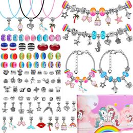 Bangle Unicorn Colour Crystal Large Hole Beads Set For DIY Bracelet DIY Beads Set With Box For DIY Kid's Bracelet Earrings Hand Strings