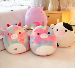 Cartoon animal rainbow unicorn pillow soft black and white cow doll plush toy cushion