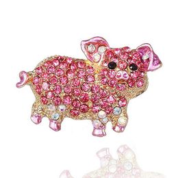 Cartoon Pig Brooches Pin for Women Cute Rhinestone Crystal Little Pig Lapel Pin Backpack Animal Jewelry Gift