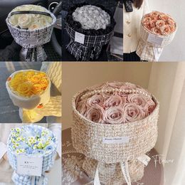Packaging Paper 150CM Classical Tweed Fabric Wrapping Flower Bouquet Lattice Material Florist Valentine's Day Gift Packaging Cloth Fashion Ins 230523
