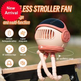 New Auto-rotating Baby Stroller Fan Portable Collapsible Spaceman Fan Quiet 4000mah Battery Powered 3 Speed