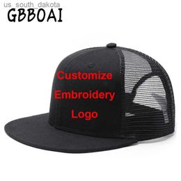 Ball Caps Custom Snapback Hat Embroidery Letters Breathable Net Baseball Caps Men Women Hip Hop Flat Hats Summer Casual Gorra Plana L230523