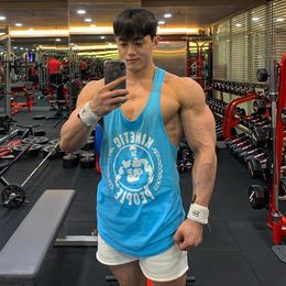 Mens Tank Tops Gym Sleeveless Shirt Men Bodybuilding Fitness Workout Cotton Print Singlet Stringer Undershirt Male Casual Summer Vest 230524