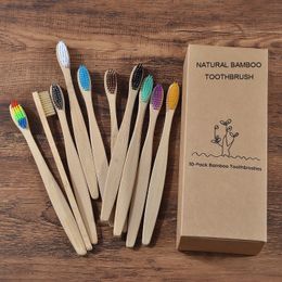Toothbrush Design Mixed Colour Bamboo Toothbrush Eco Friendly Wooden Tooth Brush Soft Bristle Tip Charcoal Adults Oral Care Toothbrush 230524
