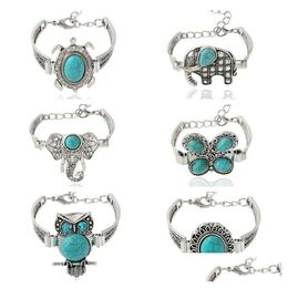 Charm Bracelets Bohemian Style Owl Retro Turquoise Bracelet Animal Gsfb273 Mix Order 20 Pieces A Lot Drop Delivery Jewellery Dhtsr