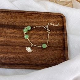 Charm Bracelets U-Magical Exquisite Ginkgo Biloba Shells Rhinestone Bracelet For Women Green Beaded Resin Asymmetry Chain Jewellery