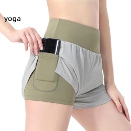 Yoga Outfits alo logo Sports shorts Fake two-piece yoga pants anti-slip breathable high waist running slit color running pants