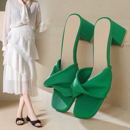 2023 designer sandals womens outdoor slides Square toe high heel white lady heels girls indoor slippers size 35-42