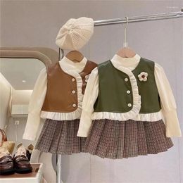 Clothing Sets Girls Set Clothes 3Pcs Vest And Skirt Suits For 1-8Ys 2023 Sweet Kids Toddler Fashion Baby Party Outfits