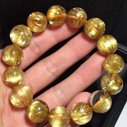 Bracelets Natural Gold Rutilated Quartz Gold Hair High Quality Round Beads Crystal Stretch Bracelet