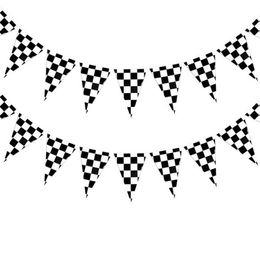 Banner Flags 1set 30m Flags PE Black White For Birthday Racing Car Theme Party Chequered Racing Bunting Garland Banner Pennant Flag G230524