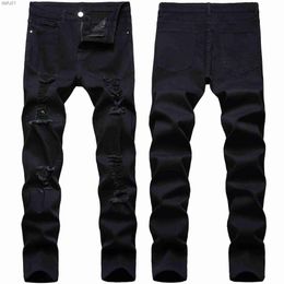 Men's Jeans Mens Jeans Retro Black pants Stretch hole Ripped Slim Fit High Quality Fashion Casual Denim Trousers L230520