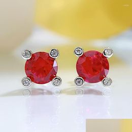 Stud Earrings 2023 1Ct Pigeon Blood Red High Carbon Diamond Vintage Style S925 Sterling Sier Female Drop Delivery Jewelry Dhgarden Dhm04