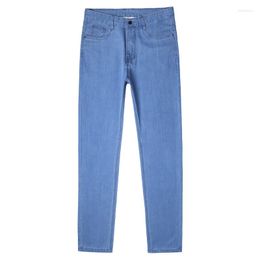 Men's Jeans Straight Slim Lightweight Stretch 2023 Summer Sky Blue Classic Style Business Casual Young Men's Thin Denim