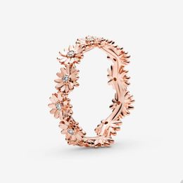 Luxury Rose Gold Daisy Flower Crown Ring for Pandora Crystal diamond Wedding Party Jewellery designer Rings For Women Girls 100% Silver ring with Original Box