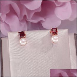 Stud Earrings Fine Jewellery Pure 925 Sier Sterling Garnet Red Natural Freshwater Pearls Earring For Women Brincos Ccei038 Drop Dhgarden Dhtgu