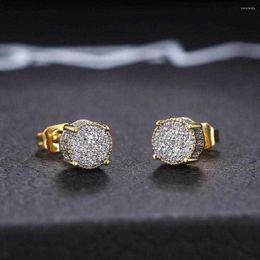 Stud Stud Earrings Cubic Zirconia Bling Iced Out Around Earring Gold Copper For Men Hip Hop Jewellery Women Rapper Ear Ring L230518