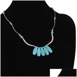 Pendant Necklaces Womens Water Drop Beads Tibetan Sier Turquoise Gstqn025 Fashion Gift National Style Women Diy Necklace Pendants De Dhmy3